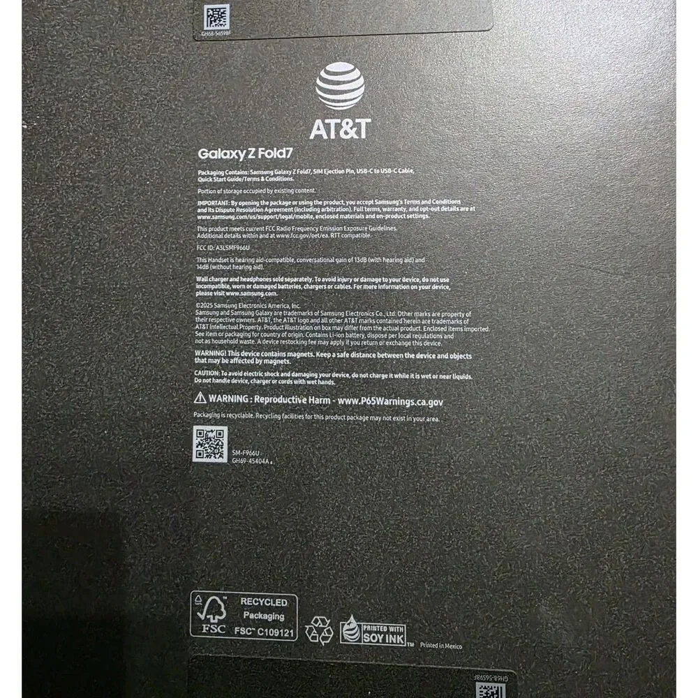 Samsung Galaxy Z Fold 7 EMPTY BOX ONLY, BOX ONLY For Jet Black 256GB Replacement